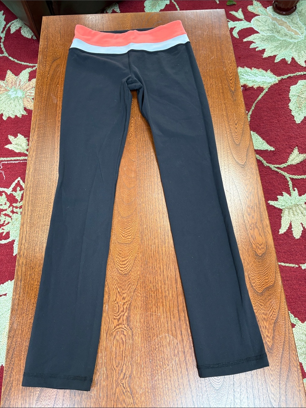 lululemon athletica Black Leggings with Coral and Light Gray Waistband 6